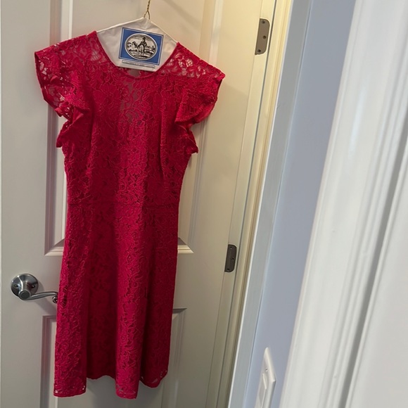 Eliza J - Lace Fit & Flare Dress with Flutter Sleeve - Picture 6 of 11